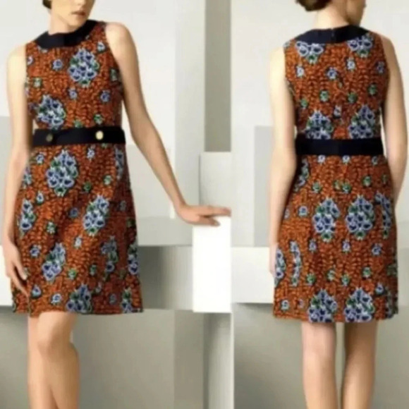 Tory Burch Melanie Dress Navy & Orange Floral Linen Dress Size 4 - Picture 1 of 6